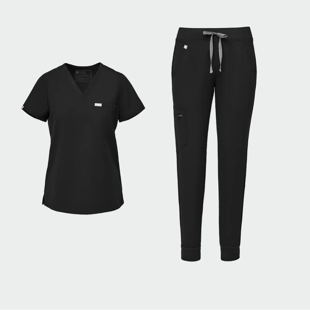 Black figs high waist jogger scrub set